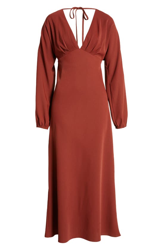 Shop Charles Henry Long Sleeve Open Back Dress In Rust