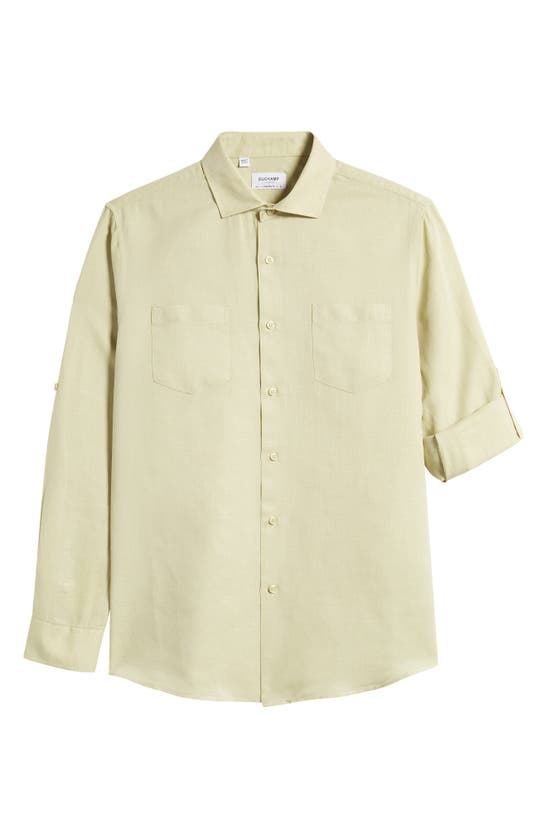 Shop Duchamp Trim Fit Linen & Cotton Dress Shirt In Green