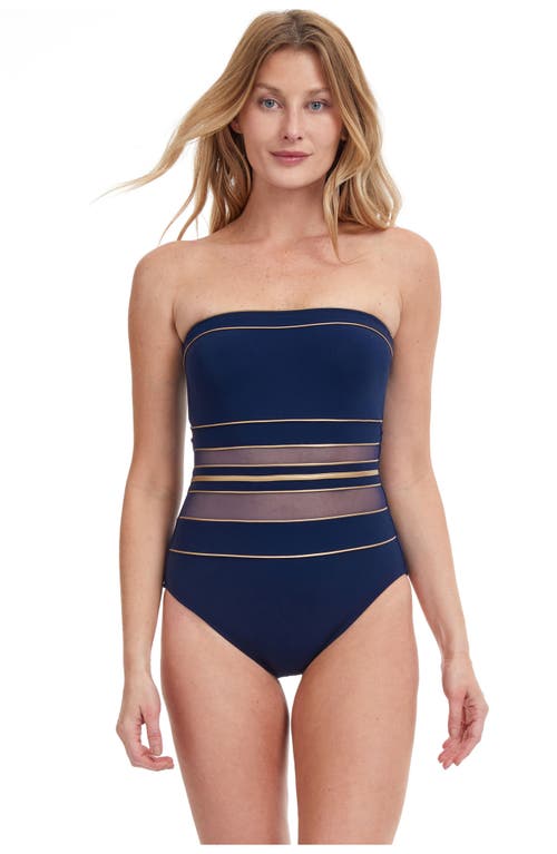 Gottex Onyx Bandeau one piece Swimsuit Navy/gold at Nordstrom,