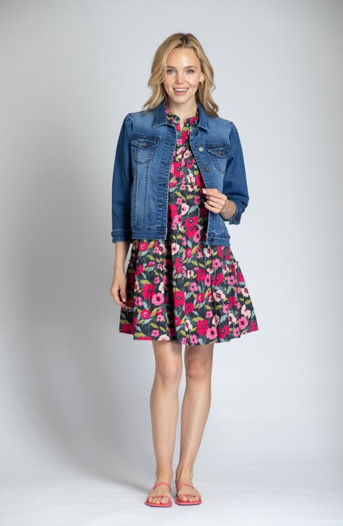 Apny Puff Sleeve Denim Jacket In Medium Indigo