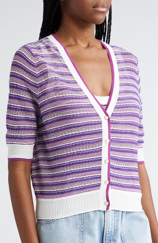 Shop Veronica Beard Varia Mixed Stripe Cardigan In Purple Multi