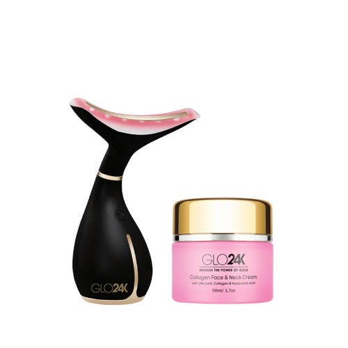 Glo24k Unleash The Power Of Gold Neck & Face Led Beauty Massager +collagen Neck Cream. In Na