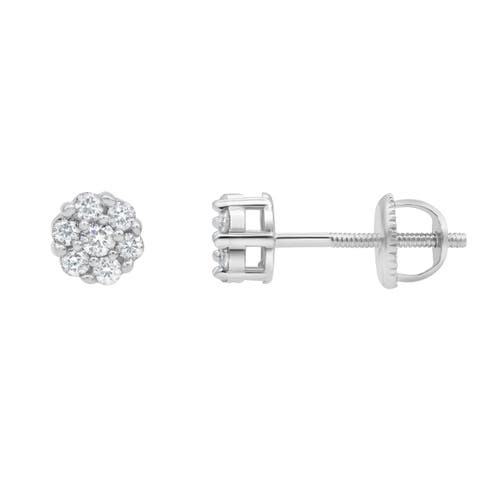Luvmyjewelry Aura 14k Gold Flower Cluster Diamond Unisex Earrings In 14k White Gold