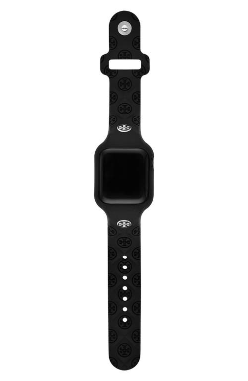 Shop Tory Burch T Monogram 20mm Silicone Apple Watch® Watchband In Black