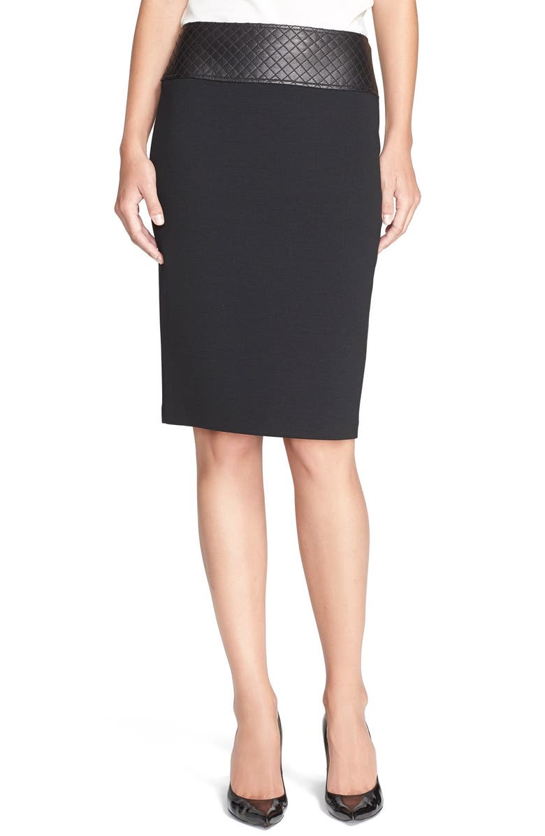St. John Collection Quilted Leather Trim Milano Knit Skirt | Nordstrom