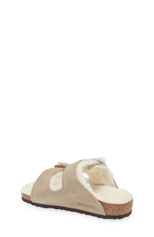 Shop Birkenstock Kids' Arizona Genuine Shearling Lined Slide Sandal In Taupe