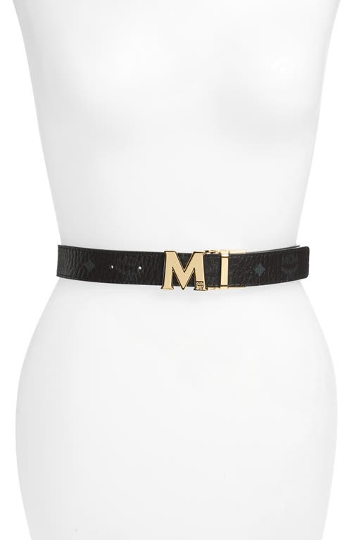 MCM Visetos Reversible Leather Belt in Black /Black (W/Gold)