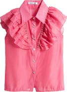 NIKKI LUND Holly Rhinestone Ruffle Button-Up Blouse