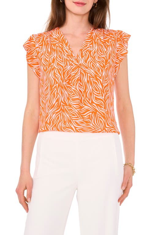 Print Flutter Sleeve Blouse in Orange/White 869