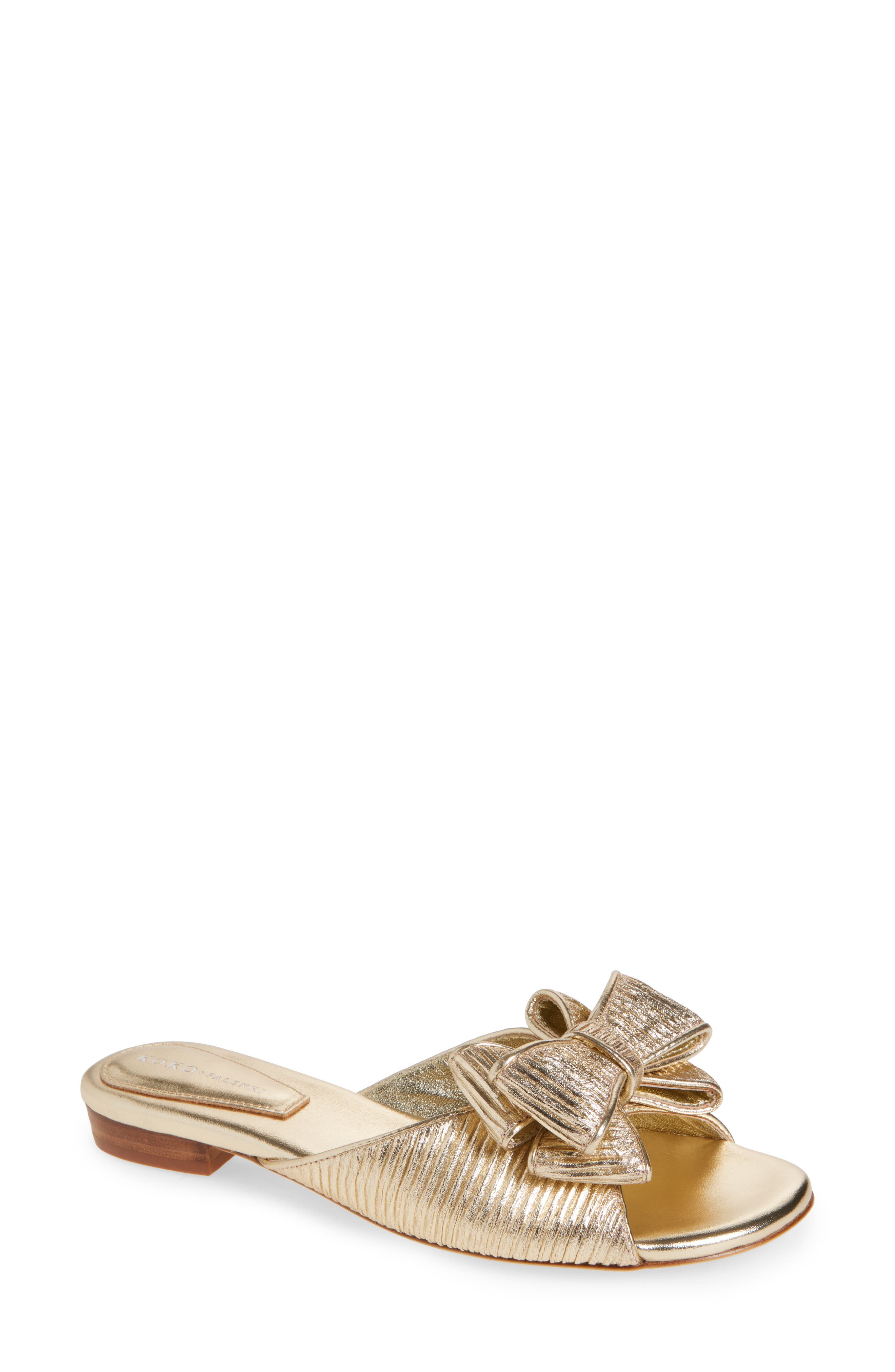 KOKO + PALENKI Dara Bow Slide Sandal in Gold Satin Cover