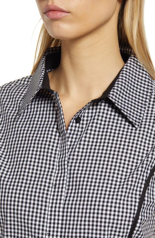Ming Wang Gingham Collared Sleeveless Top In Black/white