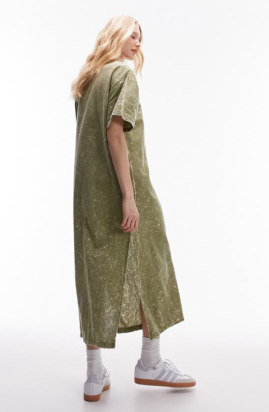 Shop Topshop Oversize Cotton & Linen T-shirt Dress In Mid Green