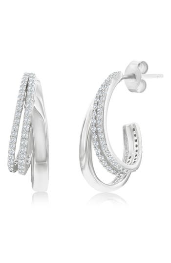 Simona Cubic Zirconia Triple Row Hoop Earrings In Silver