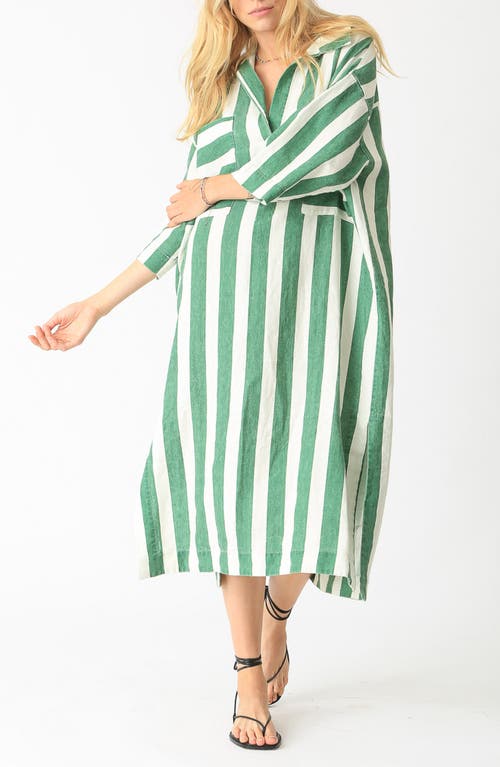 Mary Cabana Stripe Linen Midi Dress in Ivory/Shamrock