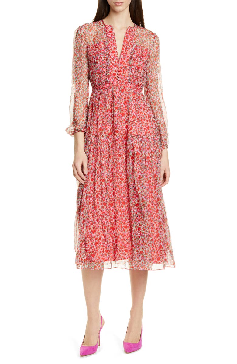 SALONI Yasmeen Floral Long Sleeve Silk Midi Dress | Nordstrom