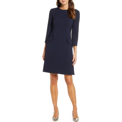 Eliza J Pocket Detail Bracelet Sleeve Crepe Minidress, Blue