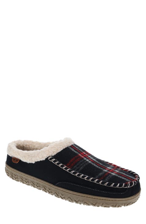Rugged Fleece Lined Plaid Clog Slippers