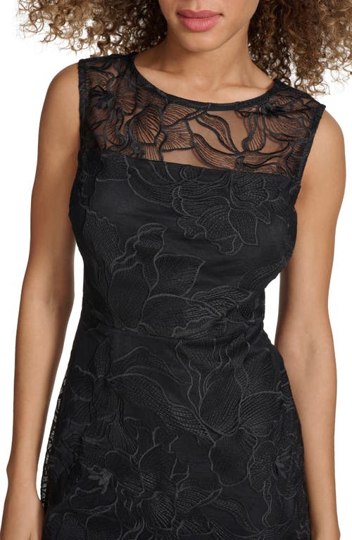 Kensie Women's Embroidered Mesh Handkerchief-hem Dress In Black