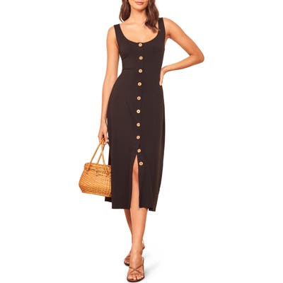 Reformation Ari Button Front Stretch Tencel Lyocell Dress, Black