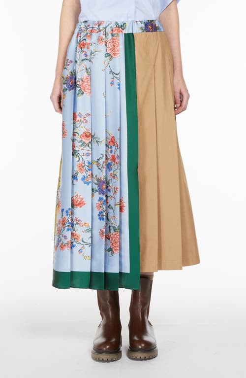 Shop Weekend Max Mara Operoso Mixed Print Colorblock Pleated Cotton Midi Skirt In Beige