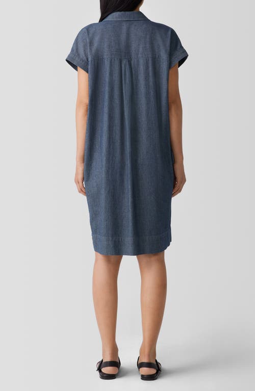 Shop Eileen Fisher Short Sleeve Organic Cotton Shirtdress In Denim