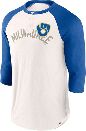 Milwaukee Brewers Jersey Shirt Men Medium Blue Short Sleeve Two Button Crew  Neck