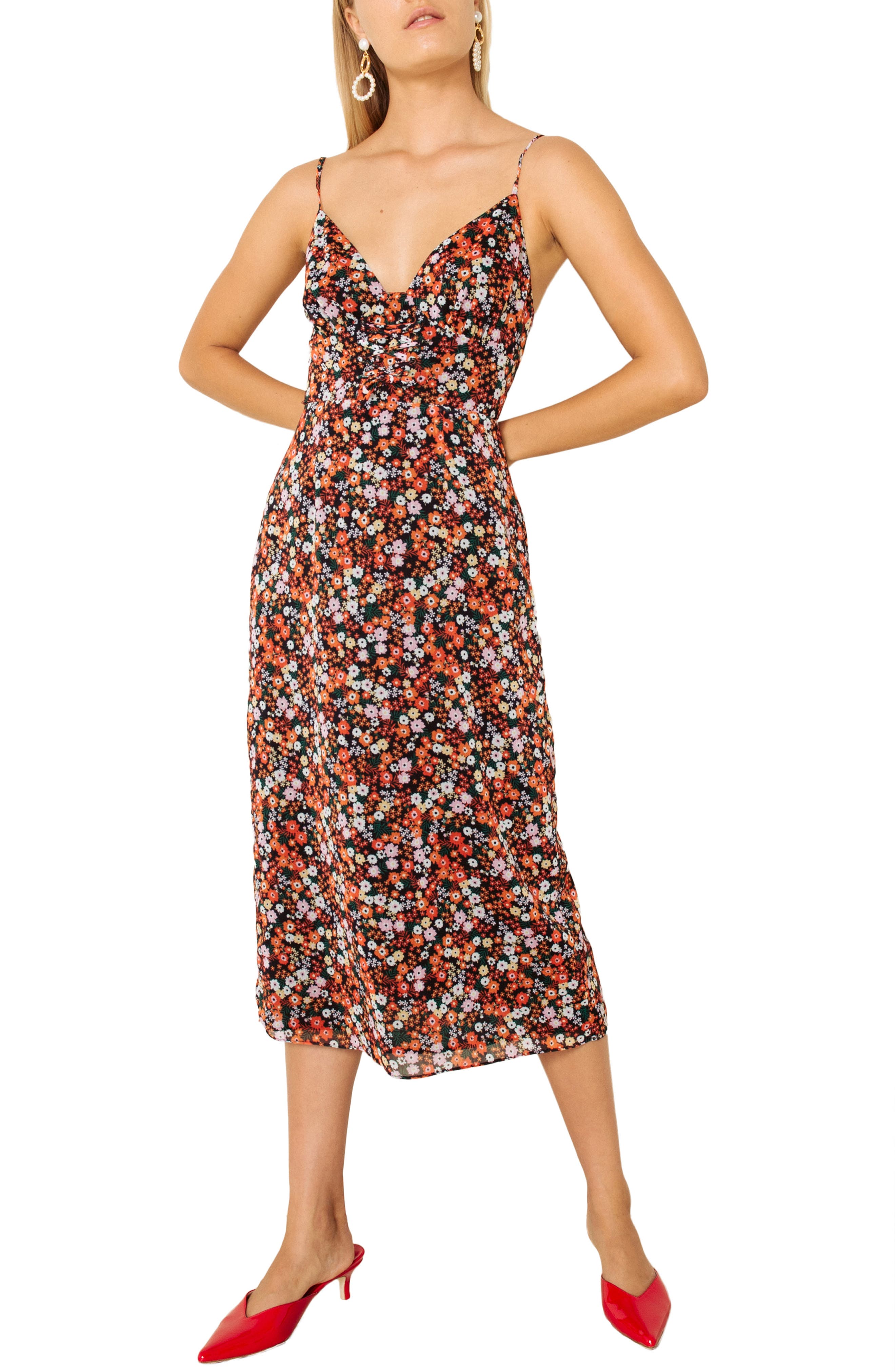 The East Order Harlie Floral Sleeveless Midi Dress, Orange