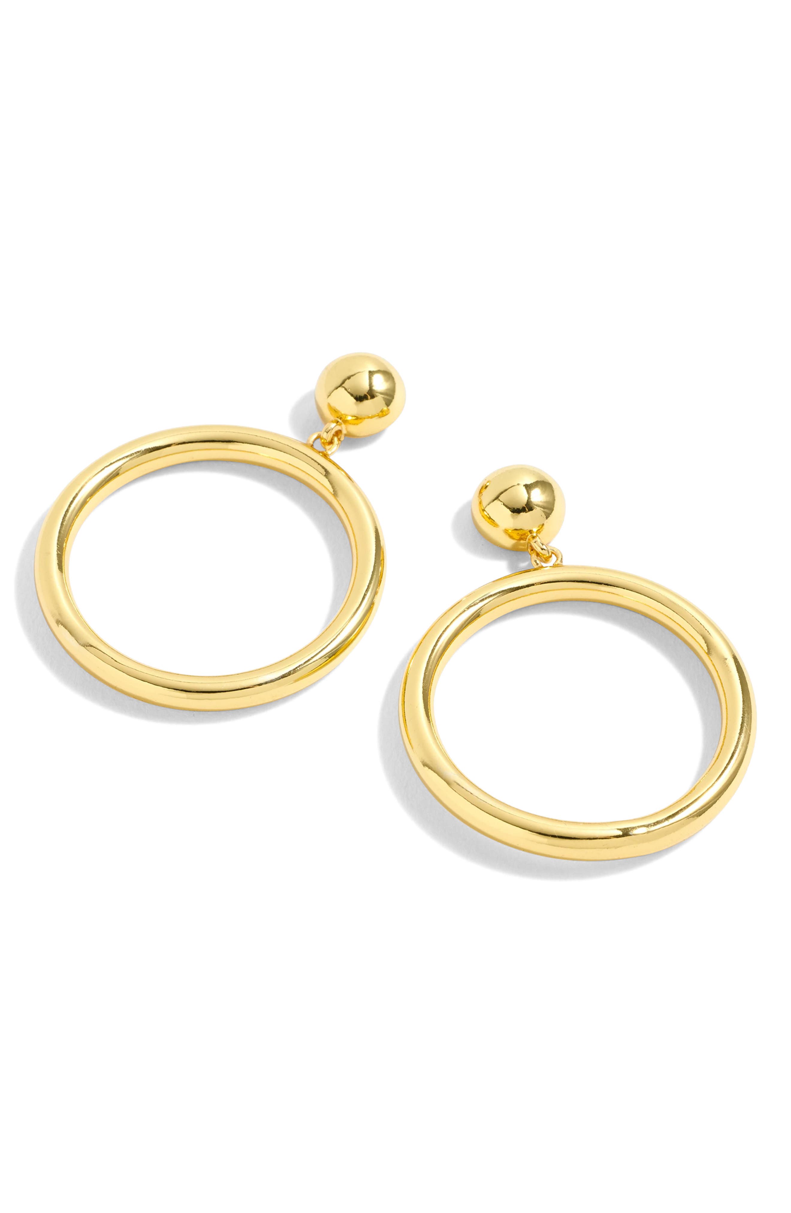 gold circle drop earrings