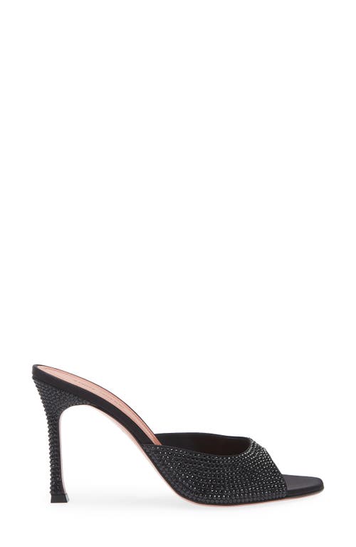 Shop Amina Muaddi Alexa Crystal Embellished Slide Sandal In Satin Black Jet Crystals