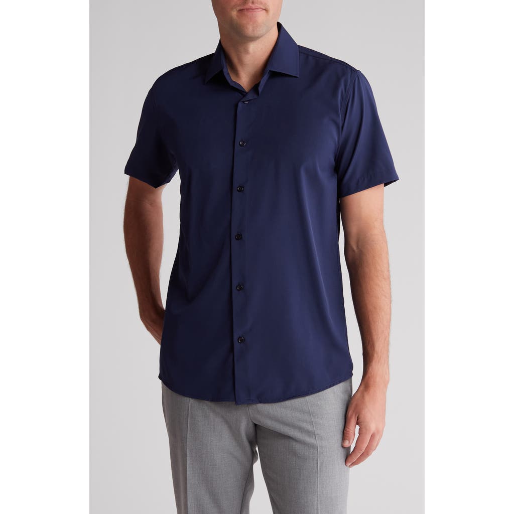 Shop Tom Baine Slim Fit Performance Short Sleeve Button-up Shirt In Navy