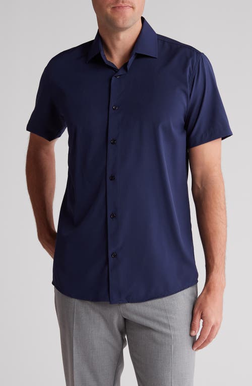 Tom Baine Slim Fit Performance Short Sleeve Button-up Shirt In Navy