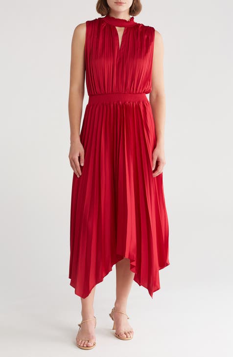 Pleated Mock Neck Sleeveless Dress