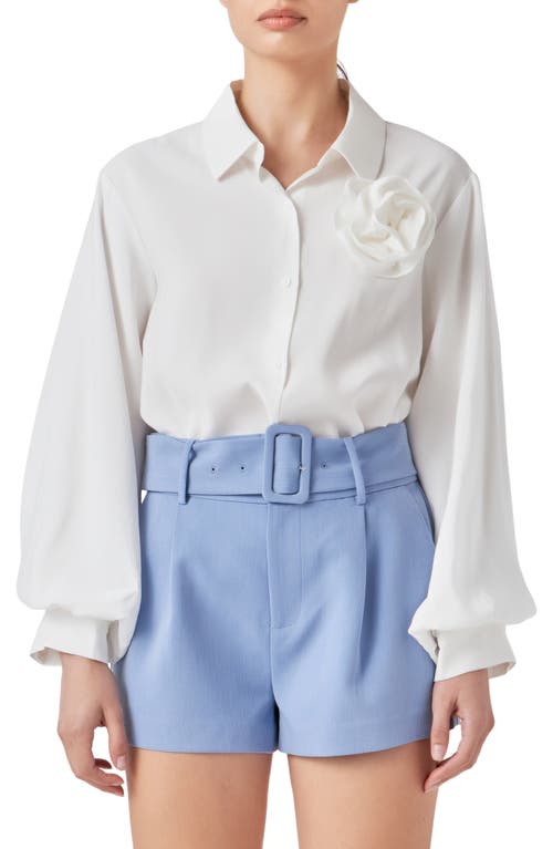 Endless Rose Corsage Bishop Sleeve Button-Up Top in White at Nordstrom, Size X-Small