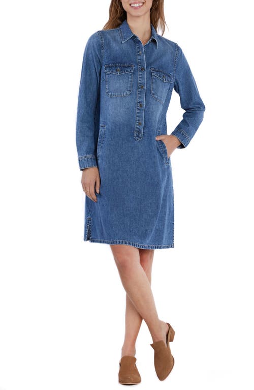 Shop Wash Lab Denim Long Sleeve Denim Shift Dress In Loved Blue