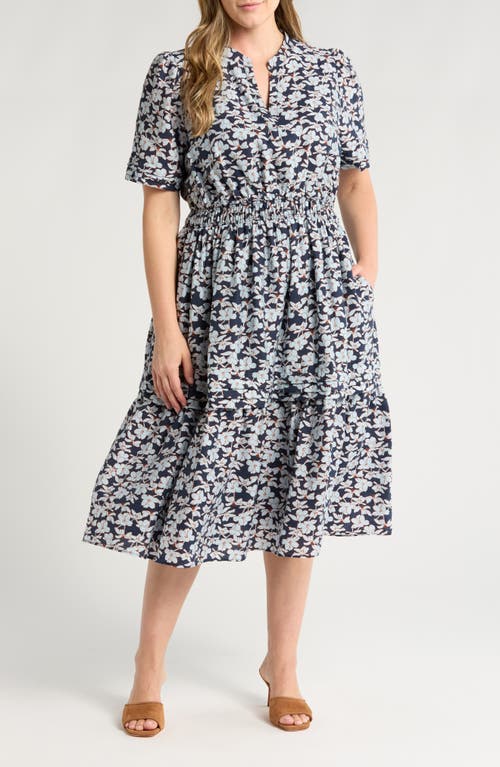 Caslonr Caslon(r) Floral Tiered Midi Dress In Navy Blazer Sketched Blooms