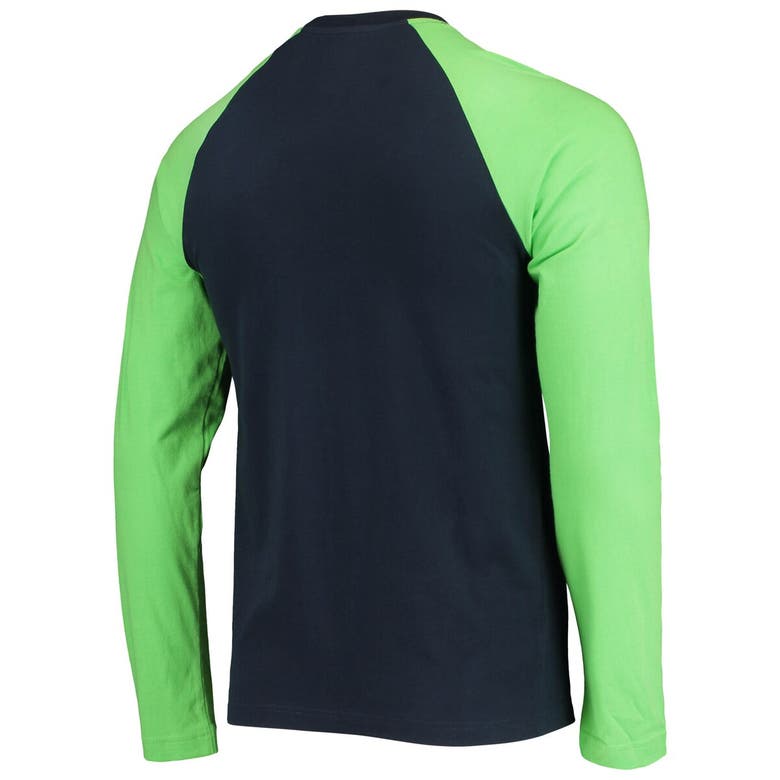 New Era Men's New Era College Navy/Neon Green Seattle Seahawks League  Raglan Long Sleeve T-Shirt