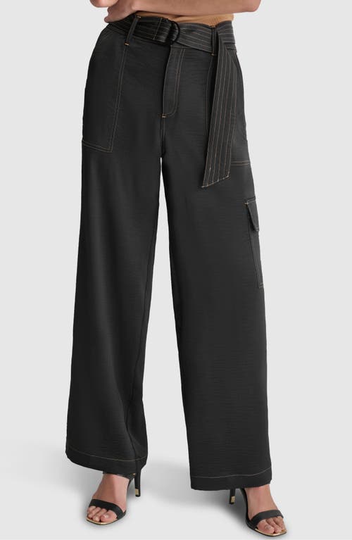 DKNY Contrast Stitch Belted Cargo Wide Leg Pants at Nordstrom,