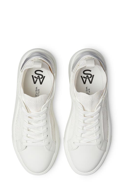 Stuart Weitzman 5050 Tech & Leather Sneakers In White/silver Leather