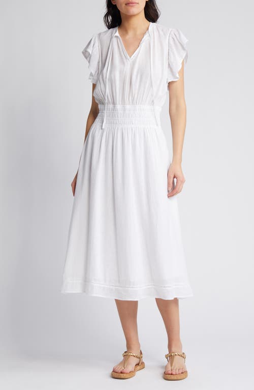 Iona Linen Blend Midi Dress in White Lace Detail