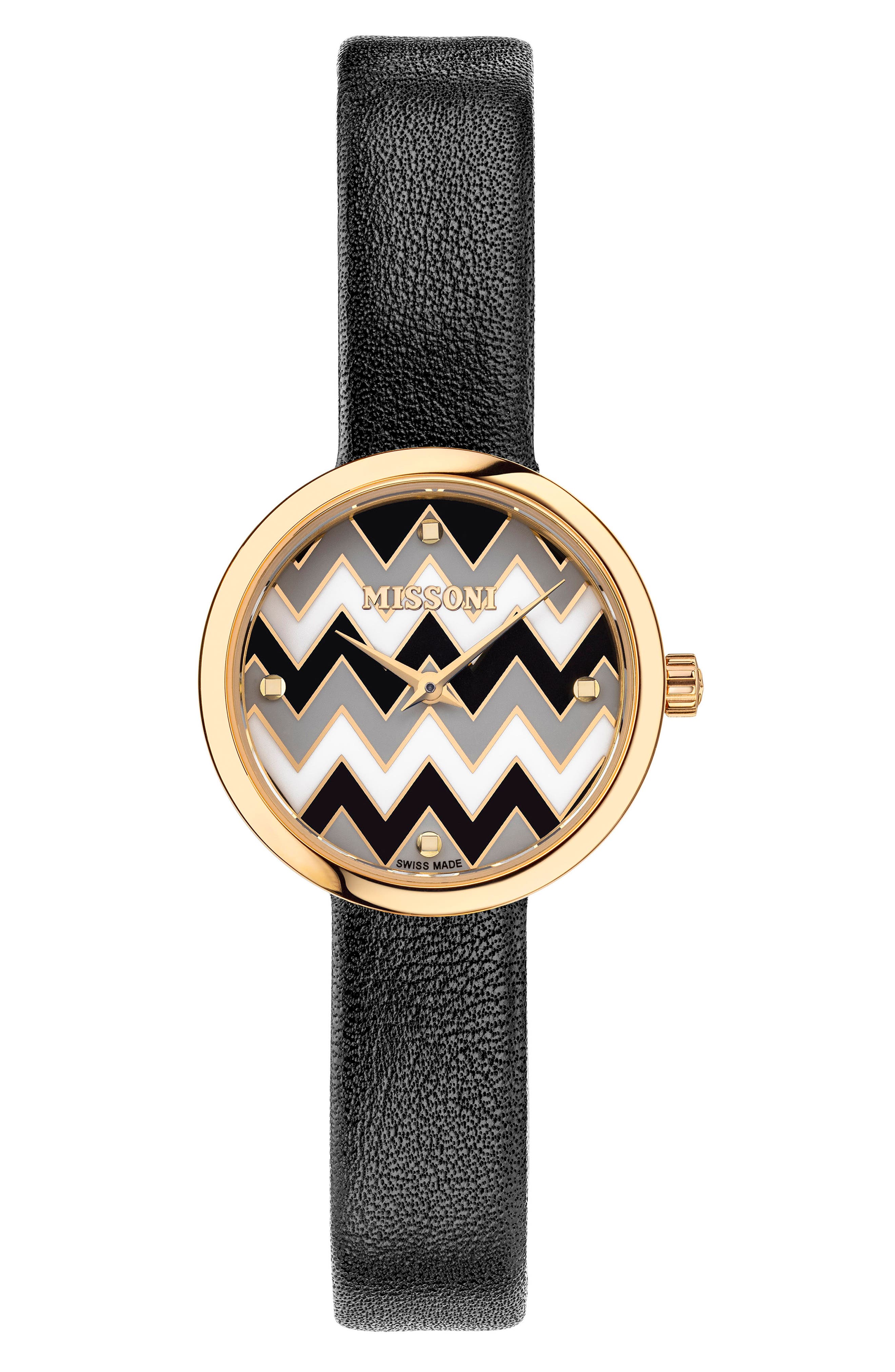 Missoni Multicolor Chevron Dial Leather Strap Watch, 29mm in Ip Yellow Gold at Nordstrom