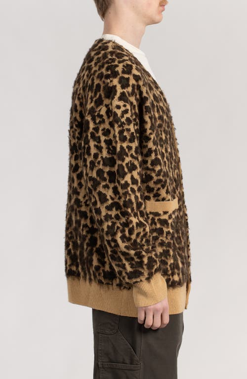 Shop Stan Ray Oversize Fuzzy Leopard Camo Cardigan In Leopard Camo Mohair