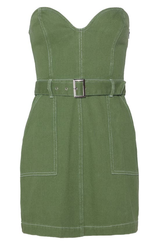 Nasty Gal Strapless Belted Twill Minidress In Khaki