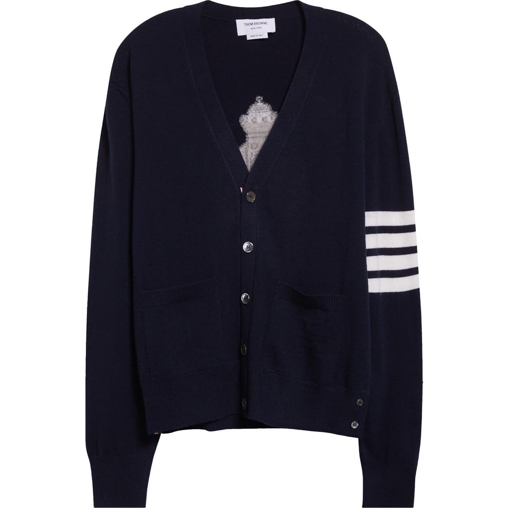 THOM BROWNE THOM BROWNE HOLIDAY HECTOR NUTCRACKER 4-BAR VIRGIN WOOL CARDIGAN