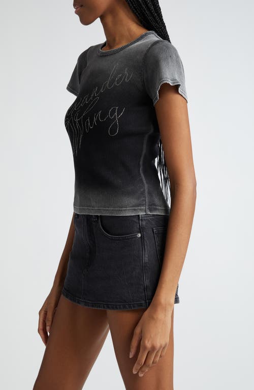 Shop Alexander Wang Ombré Hotfix Cursive Logo Rib T-shirt In Washed Ash