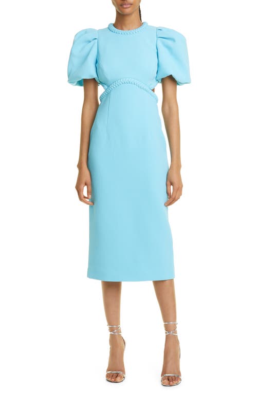 Rebecca Vallance Michelle Puff Sleeve Cutout Waist Midi Dress in Blue