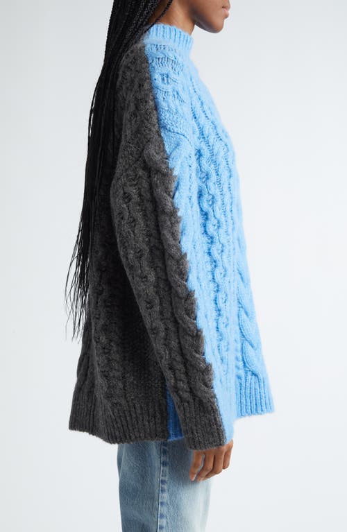 Shop Stella Mccartney Colorblocked Cable Knit Sweater In Blue Multi