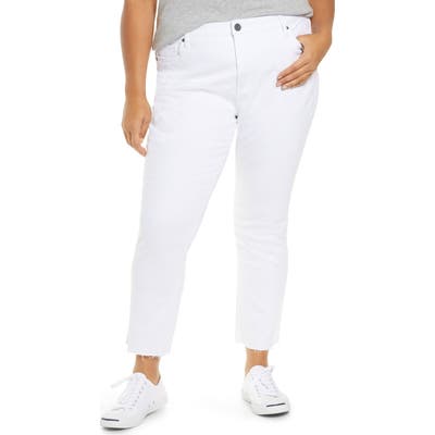 Plus Size Kut From The Kloth Reese High Waist Fray Hem Ankle Jeans, White