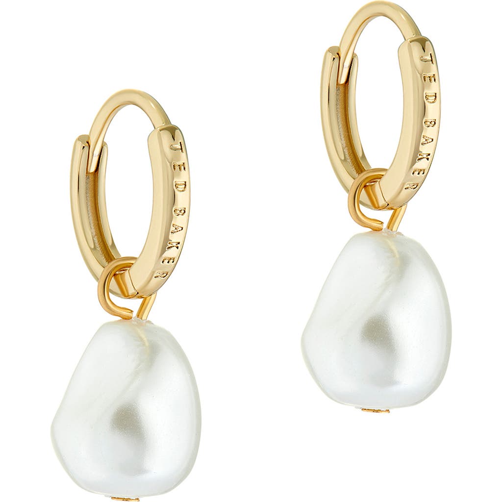 Ted Baker London Periaa Imitation Pearl Drop Huggie Hoop Earrings In Gold Tone/pearl