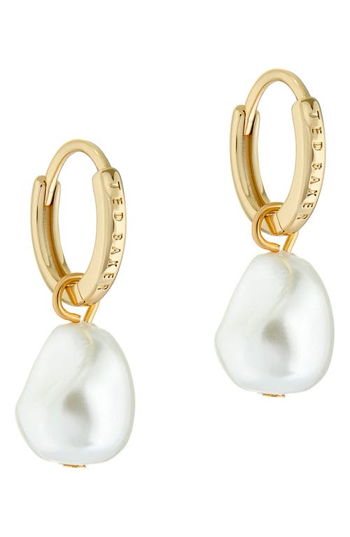 Ted Baker London Periaa Imitation Pearl Drop Huggie Hoop Earrings in Gold Tone/Pearl at Nordstrom