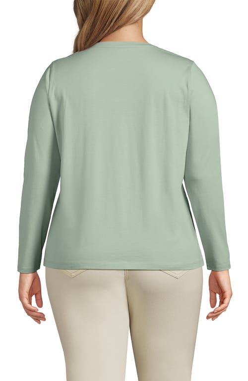 Shop Lands' End Relaxed Supima Cotton Long Sleeve V-neck T-shirt In Washed Sage